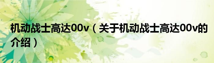 机动战士高达00v（关于机动战士高达00v的介绍）