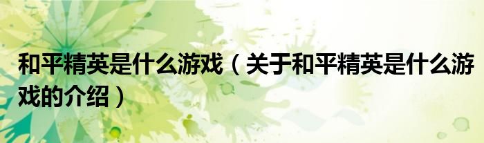 和平精英是什么游戏（关于和平精英是什么游戏的介绍）