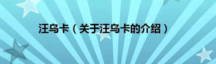 汪乌卡（关于汪乌卡的介绍）