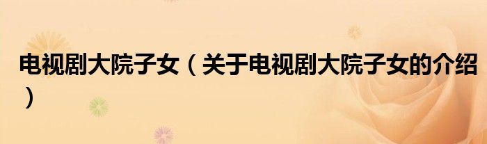 电视剧大院子女（关于电视剧大院子女的介绍）
