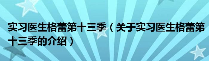 实习医生格蕾第十三季（关于实习医生格蕾第十三季的介绍）