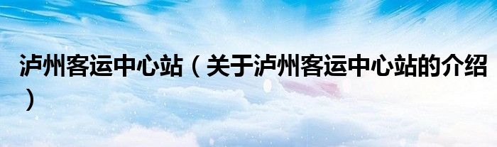 泸州客运中心站（关于泸州客运中心站的介绍）