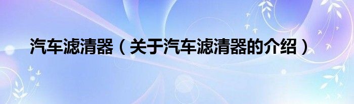 汽车滤清器（关于汽车滤清器的介绍）