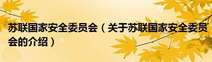 苏联国家安全委员会（关于苏联国家安全委员会的介绍）