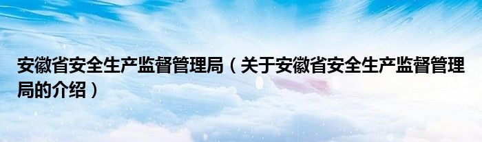 安徽省安全生产监督管理局（关于安徽省安全生产监督管理局的介绍）