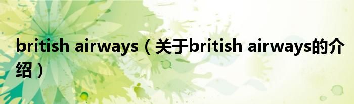 british airways（关于british airways的介绍）