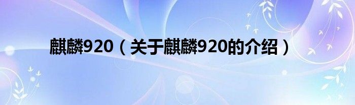 麒麟920（关于麒麟920的介绍）