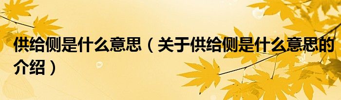供给侧是什么意思（关于供给侧是什么意思的介绍）