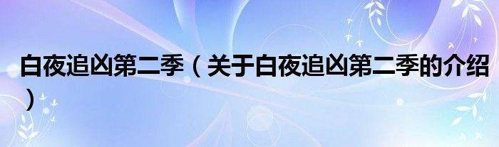 白夜追凶第二季（关于白夜追凶第二季的介绍）