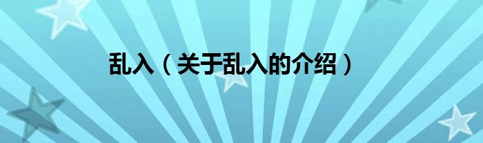 乱入（关于乱入的介绍）