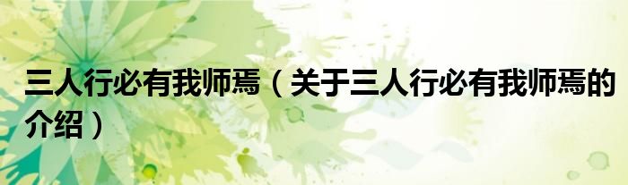 三人行必有我师焉（关于三人行必有我师焉的介绍）