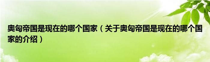 奥匈帝国是现在的哪个国家（关于奥匈帝国是现在的哪个国家的介绍）