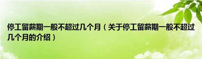 停工留薪期一般不超过几个月（关于停工留薪期一般不超过几个月的介绍）