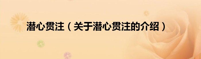 潜心贯注（关于潜心贯注的介绍）