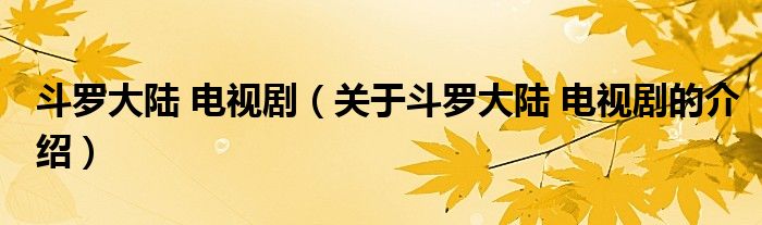 斗罗大陆 电视剧（关于斗罗大陆 电视剧的介绍）