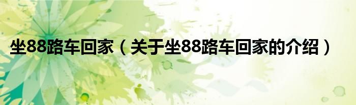 坐88路车回家（关于坐88路车回家的介绍）