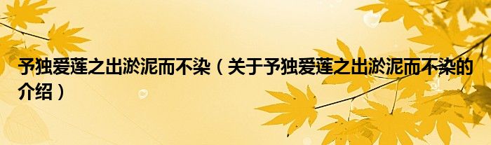 予独爱莲之出淤泥而不染（关于予独爱莲之出淤泥而不染的介绍）