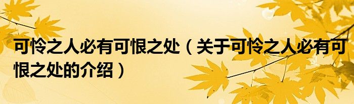 可怜之人必有可恨之处（关于可怜之人必有可恨之处的介绍）