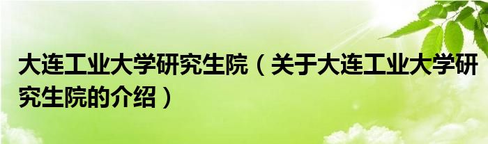 大连工业大学研究生院（关于大连工业大学研究生院的介绍）
