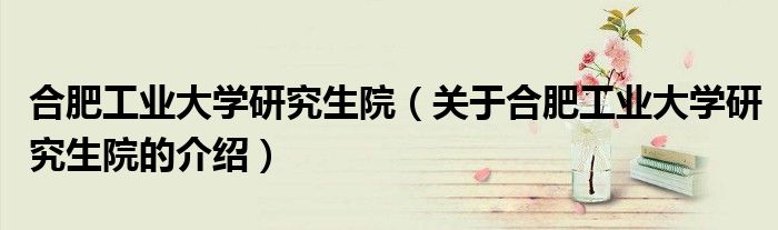 合肥工业大学研究生院（关于合肥工业大学研究生院的介绍）