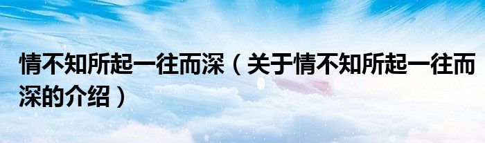 情不知所起一往而深（关于情不知所起一往而深的介绍）