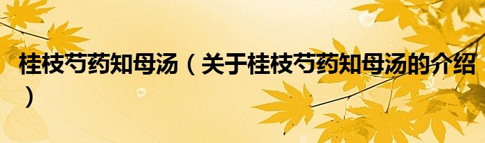 桂枝芍药知母汤（关于桂枝芍药知母汤的介绍）