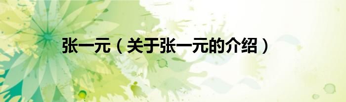 张一元（关于张一元的介绍）
