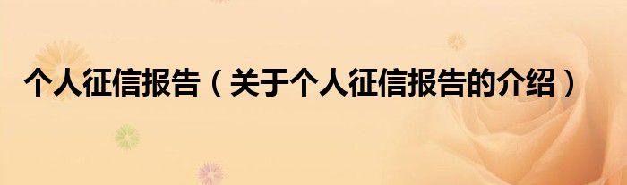 个人征信报告（关于个人征信报告的介绍）