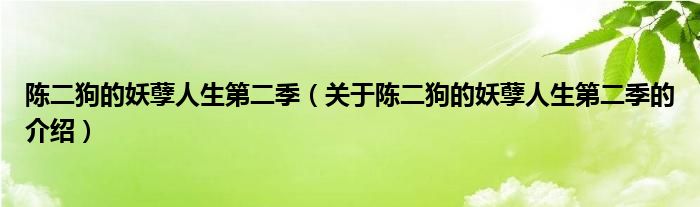 陈二狗的妖孽人生第二季（关于陈二狗的妖孽人生第二季的介绍）