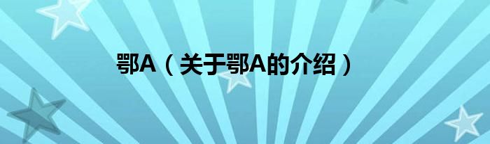 鄂A（关于鄂A的介绍）