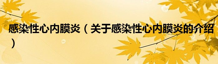 感染性心内膜炎（关于感染性心内膜炎的介绍）