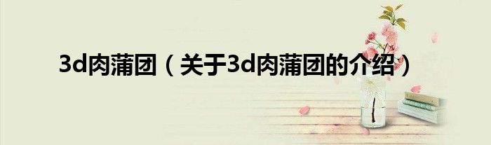 3d肉蒲团（关于3d肉蒲团的介绍）