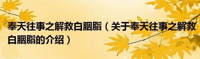 奉天往事之解救白胭脂（关于奉天往事之解救白胭脂的介绍）