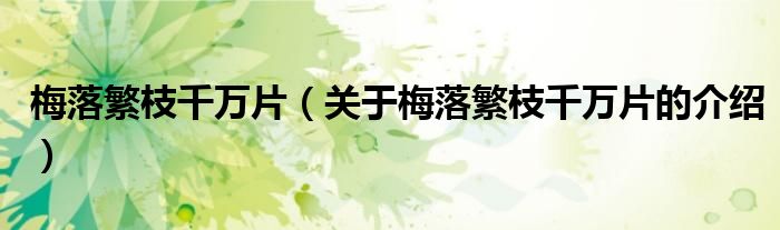 梅落繁枝千万片（关于梅落繁枝千万片的介绍）