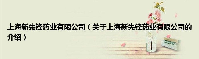 上海新先锋药业有限公司（关于上海新先锋药业有限公司的介绍）