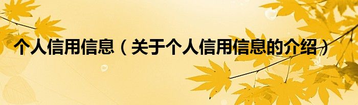 个人信用信息（关于个人信用信息的介绍）