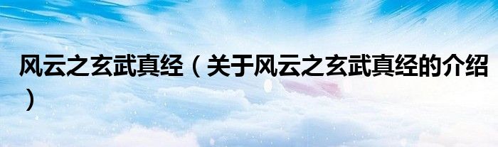 风云之玄武真经（关于风云之玄武真经的介绍）