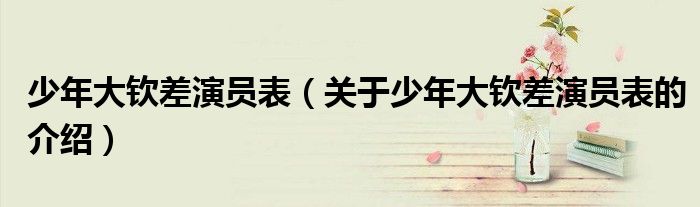 少年大钦差演员表（关于少年大钦差演员表的介绍）