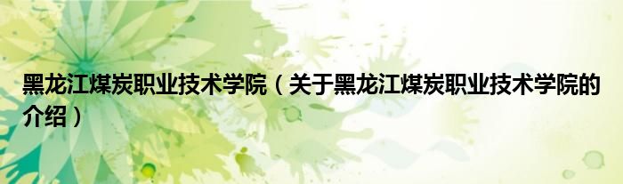 黑龙江煤炭职业技术学院（关于黑龙江煤炭职业技术学院的介绍）