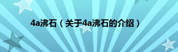 4a沸石（关于4a沸石的介绍）