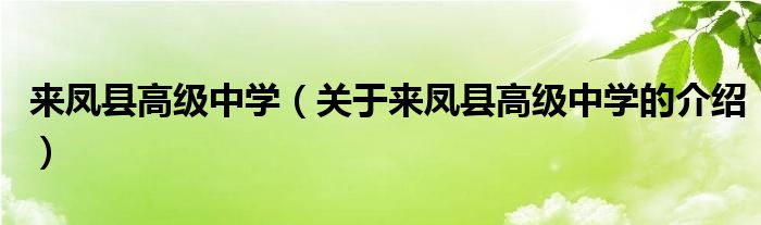 来凤县高级中学（关于来凤县高级中学的介绍）
