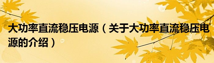 大功率直流稳压电源（关于大功率直流稳压电源的介绍）