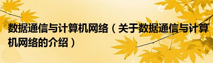 数据通信与计算机网络（关于数据通信与计算机网络的介绍）