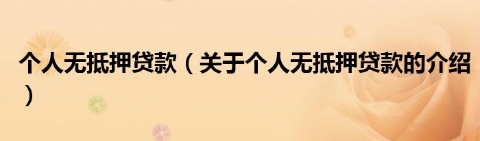 个人无抵押贷款（关于个人无抵押贷款的介绍）