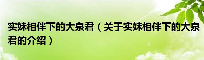实妹相伴下的大泉君（关于实妹相伴下的大泉君的介绍）