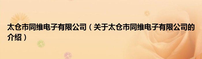 太仓市同维电子有限公司（关于太仓市同维电子有限公司的介绍）
