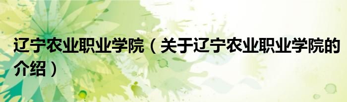 辽宁农业职业学院（关于辽宁农业职业学院的介绍）