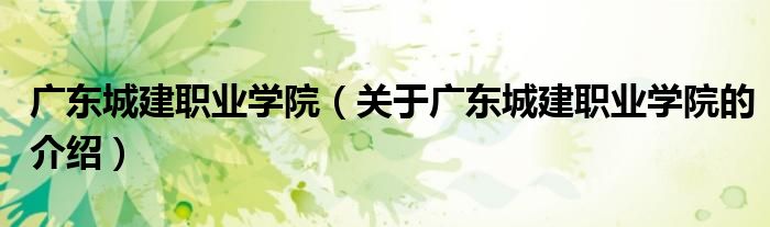广东城建职业学院（关于广东城建职业学院的介绍）