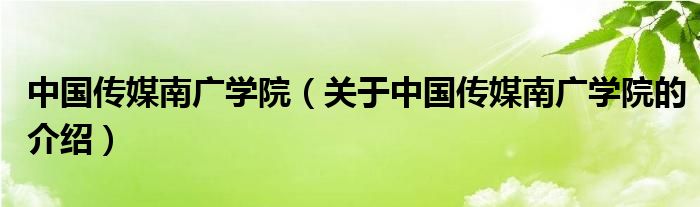 中国传媒南广学院（关于中国传媒南广学院的介绍）