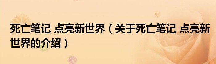 死亡笔记 点亮新世界（关于死亡笔记 点亮新世界的介绍）